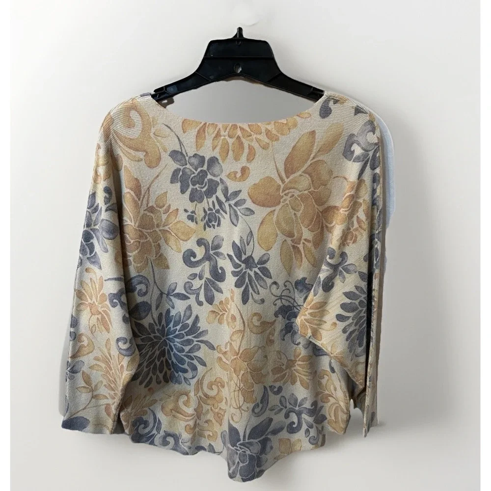 Sioni Sweater Womans XL Floral Print Tunic Light Tan Blue Gold - Picture 2 of 9